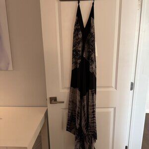 L’agence Black White Tie Die Halter Low Back maxi 100% Silk